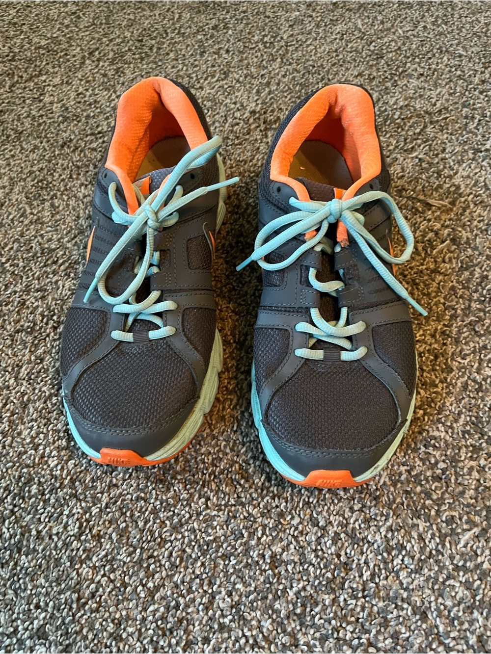 Nike Women’s dark gray Sneakers with Aqua Laces and Orange Inner